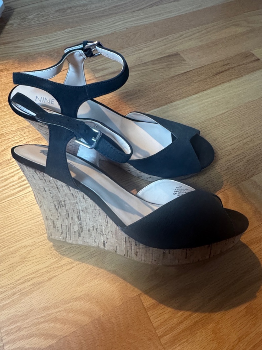Nine West Black Open-Toe Cork Wedge Sandals - Picture 3 of 5